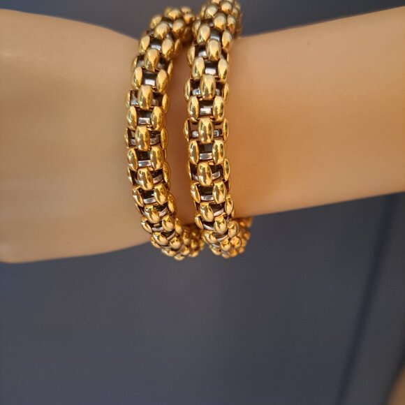 FOPE 18K White Yellow Gold Twist Snake Blue Green Cabochons VTG 1989 RARE - Picture 3 of 12